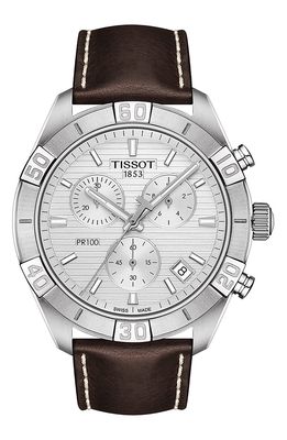 Tissot PR 100 Chronograph Leather Strap Watch