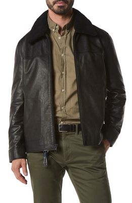 Andrew Marc Truxton Genuine Shearling Trim Leather Jacket in Black