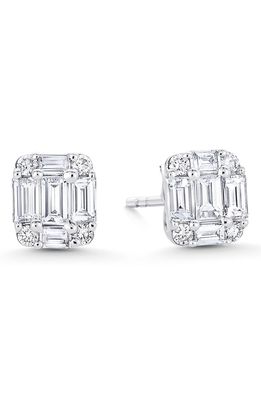 Sara Weinstock Illusion Emerald Cut Diamond Stud Earrings in White Gold