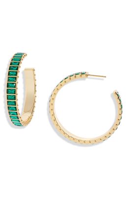 Short & Suite Baguette Crystal Eternity Hoop Earrings in Emerald Green