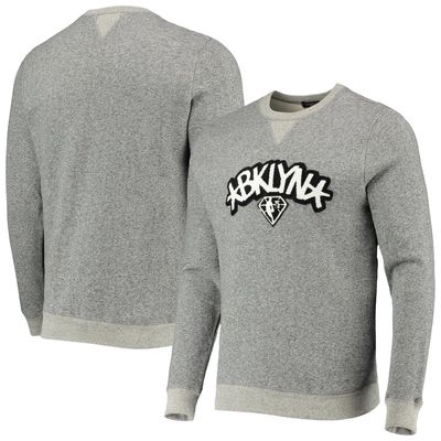 Men's Junk Food Heathered Gray Brooklyn Nets Marled French Terry Pullover Sweatshirt in Heather Gray