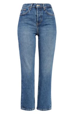 Topshop Editor High Waist Straight Leg Jeans in Mid Blue