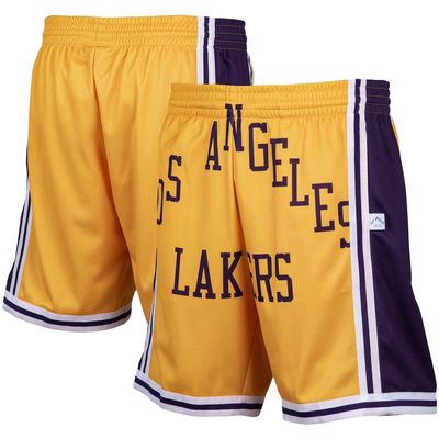 Men's Mitchell & Ness Gold Los Angeles Lakers Hardwood Classics Big Face 2.0 Shorts