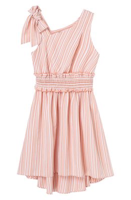 Habitual Kids' Stripe Asymmetric High-Low Dress in Coral
