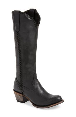 Lane Boots Plain Jane Knee High Western Boot in Black Leather