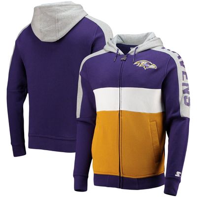 Men's Starter Purple/Gold Baltimore Ravens Playoffs Color Block Full-Zip Hoodie