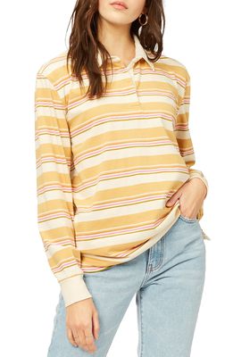 Billabong Double Up Stripe Cotton Rugby Shirt in Gold Dust