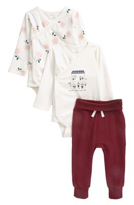 Petit Lem Love Grows 3-Piece Wrap Bodysuits & Pants Set in Off White