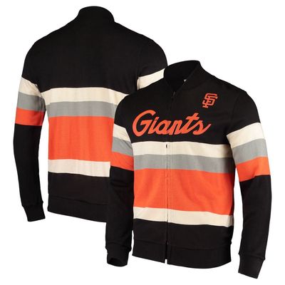 Men's Mitchell & Ness Black San Francisco Giants Front Stripe Full-Zip Sweater