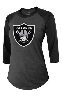 INDUSTRY RAG Women's Fanatics Branded Josh Jacobs Black Las Vegas Raiders Team Player Name & Number Tri-Blend Raglan 3/4-Sleeve T-Shirt
