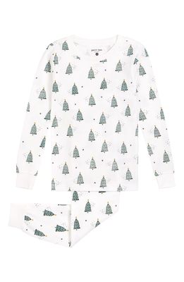 Petit Lem Kids' Fitted Organic Cotton Holiday Two-Piece Pajamas in Off White