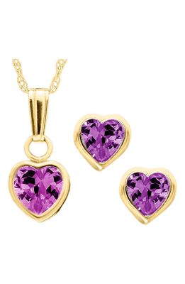 Mignonette 14k Gold Birthstone Necklace & Stud Earrings in February