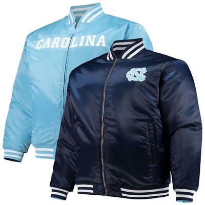 PROFILE Men's Navy/Carolina Blue North Carolina Tar Heels Big & Tall Reversible Satin Full-Zip Jacket