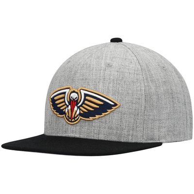 Men's Mitchell & Ness Heathered Gray/Black New Orleans Pelicans Heathered Underpop Snapback Hat in Heather Gray