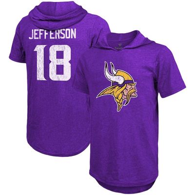 Majestic Threads Men's Fanatics Branded Justin Jefferson Purple Minnesota Vikings Player Name & Number Pullover Hoodie
