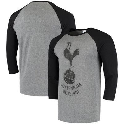 Fifth Sun Men's Heathered Charcoal/Black Tottenham Hotspur Primary Logo Tri-Blend Raglan T-Shirt in Heather Charcoal