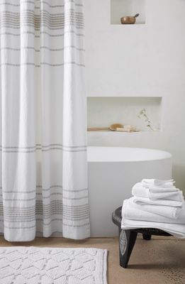 Coyuchi Rippled Stripe Organic Cotton Shower Curtain in Alpine White W/pale Gray