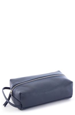 ROYCE New York Compact Leather Toiletry Bag in Navy Blue