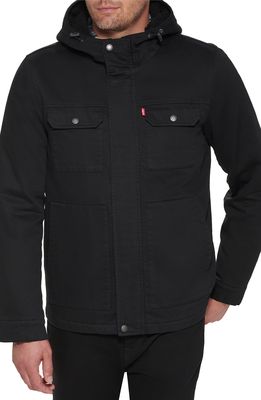 levi's Corduroy Hooded Military Jacket in Black