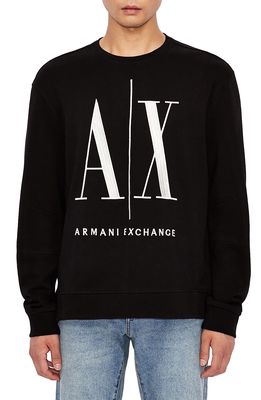 Armani Exchange Icon French Terry Crewneck Sweatshirt in Black