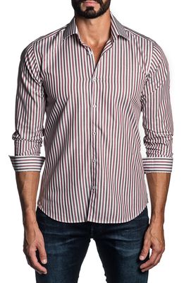 Jared Lang Regular Fit Stripe Button-Up Shirt in Brown Red Stripe