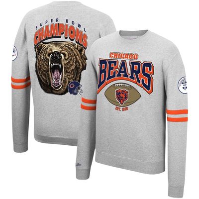 Men's Mitchell & Ness Heathered Gray Chicago Bears Allover Print Fleece Pullover Sweatshirt in Heather Gray