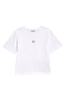 Dolce & Gabbana Kids' Crystal Logo T-Shirt in Optical White