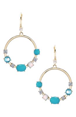 Nina Frontal Hoop Earrings in Gold/White Cz/Blue