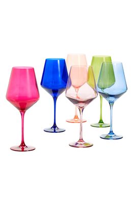 Estelle Colored Glass Set of 6 Wine Glasses in Mixed