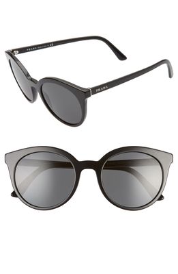 Prada 53mm Round Cat Eye Sunglasses in Black/Grey Gradient
