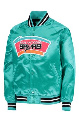 Youth Mitchell & Ness Teal San Antonio Spurs Hardwood Classics Satin Raglan Full-Snap Jacket