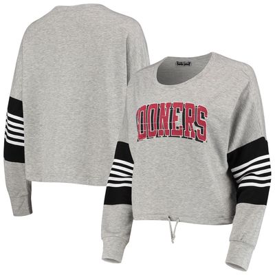 GAMEDAY COUTURE Women's Heathered Gray Oklahoma Sooners Real MVP French Terry Tri-Blend Striped Pullover Sweatshirt