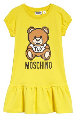 Moschino Kids' Pixel Bear Graphic Dress in Yellow