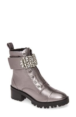 Karl Lagerfeld Paris Pippa Crystal Embellished Platform Boot in Silver Leather