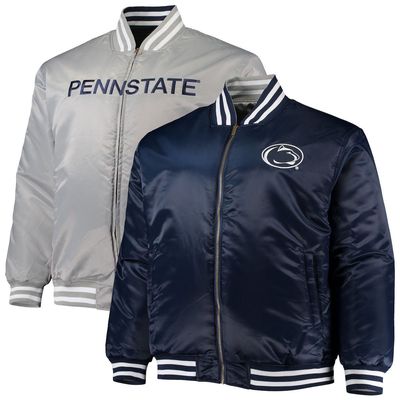 PROFILE Men's Navy/Gray Penn State Nittany Lions Big & Tall Reversible Satin Full-Zip Jacket