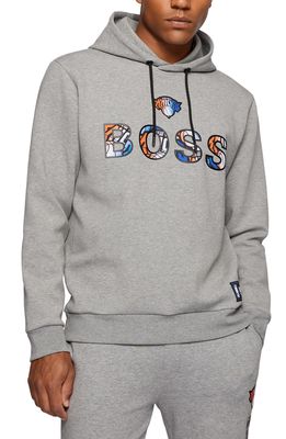BOSS x NBA New York Knicks Wbounce 2 Logo Cotton Blend Graphic Hoodie in Medium Grey