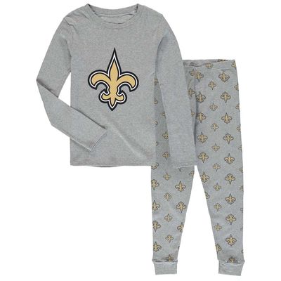 Outerstuff Preschool Heathered Gray New Orleans Saints Long Sleeve T-Shirt & Pants Sleep Set