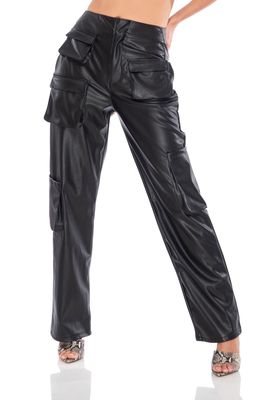 AFRM Sigmund Faux Leather Cargo Pants in Solid Black