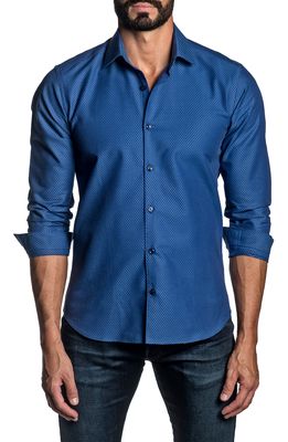 Jared Lang Regular Fit Diamond Button-Up Shirt in Blue Jacquard