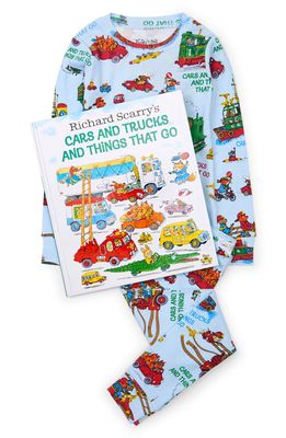 Hatley x Books to Bed Kids' 'Richard Scarry's Cars & Trucks & Things That Go' Book & Fitted Two-Piece Pajamas Set in Blue