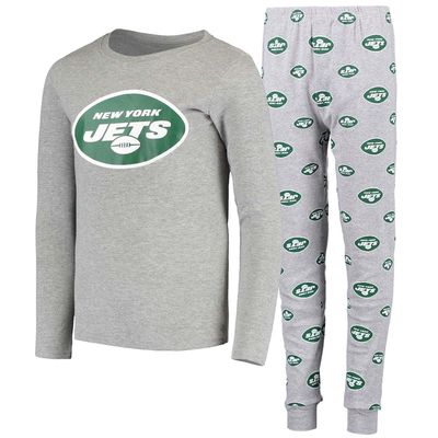 Outerstuff Youth Heathered Gray New York Jets Long Sleeve T-Shirt & Pants Sleep Set in Heather Gray