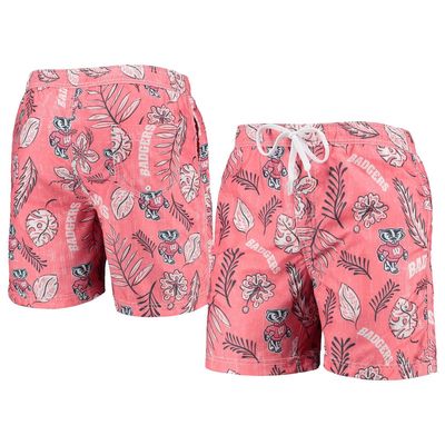 Men's Wes & Willy Red Wisconsin Badgers Vintage Floral Swim Trunks