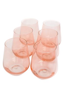 Estelle Colored Glass Set of 6 Stemless Wineglasses in Blush Pink