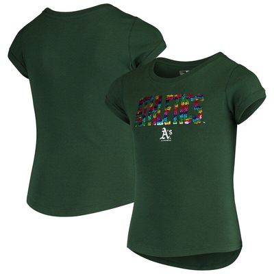Girls Youth New Era Green Oakland Athletics Flip Sequin T-Shirt