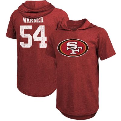 Men's Majestic Threads Fred Warner Scarlet San Francisco 49ers Player Name & Number Tri-Blend Hoodie T-Shirt