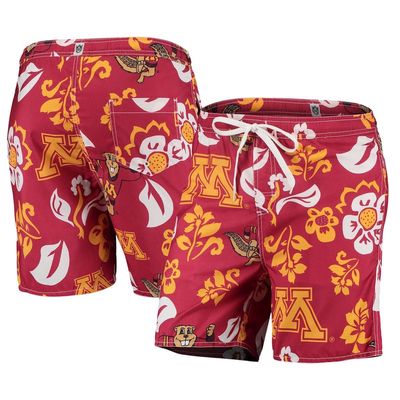 Men's Wes & Willy Maroon Minnesota Golden Gophers Floral Volley Logo Swim Trunks