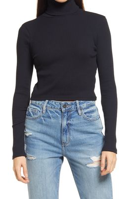 Topshop Ribbed Stretch Cotton Turtleneck Top in Black