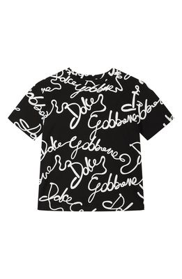 Dolce & Gabbana Kids' Scribble Logo Cotton T-Shirt in Black Print