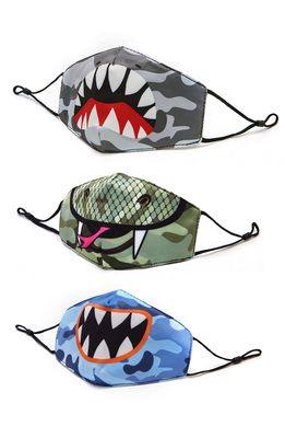 OMG Accessories 3-Pack Toothy Camo Print Face Masks in Multi