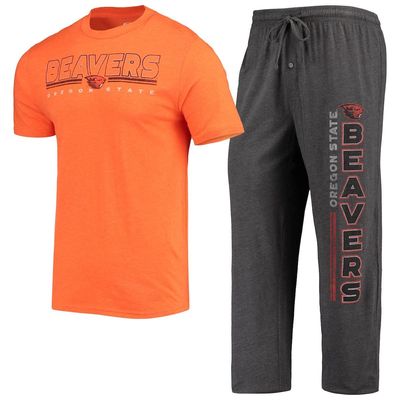 Men's Concepts Sport Heathered Charcoal/Orange Oregon State Beavers Meter T-Shirt & Pants Sleep Set in Heather Charcoal